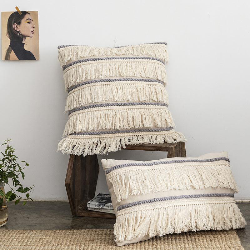 Luna Fringe Throw Pillow Cover - Chic and Contemporary Home Accent for a Stylish Living Space  