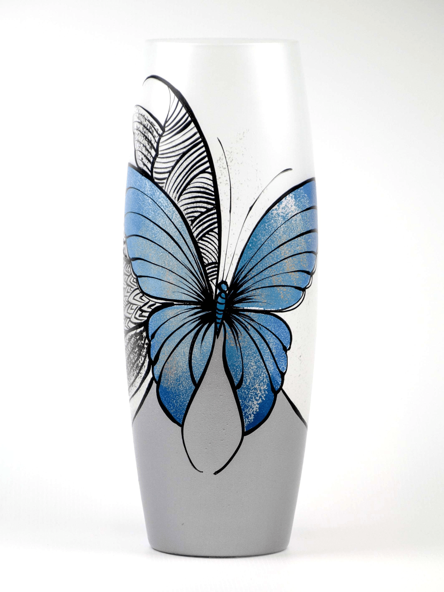 Blue butterfly floor Vase |  Large Handpainted Glass Vase for Flowers | Room Decor | Floor Vase 16 inch | 7124/400/sh227  