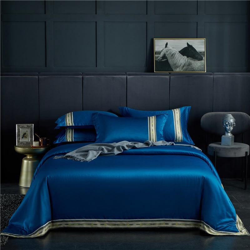 Contemporary Sophistication: Solid Color Silk Satin Modern Bedding SetBlue 1.2m 
