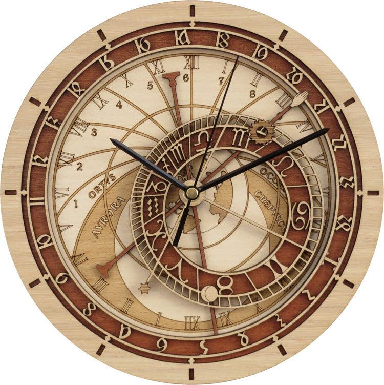 Wooden Astronomical Clock Creative Living Room Wall Clock Quartz Clock30 cm Brown 
