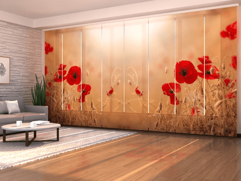 Set of 8 Panel Curtains Red Poppies in a Golden Wheat FieldScreen 40 140