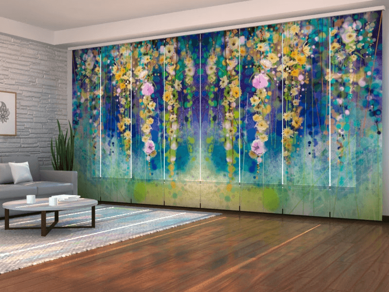 Set of 8 Abstract Watercolor Floral Panel CurtainsBlackout 50 190