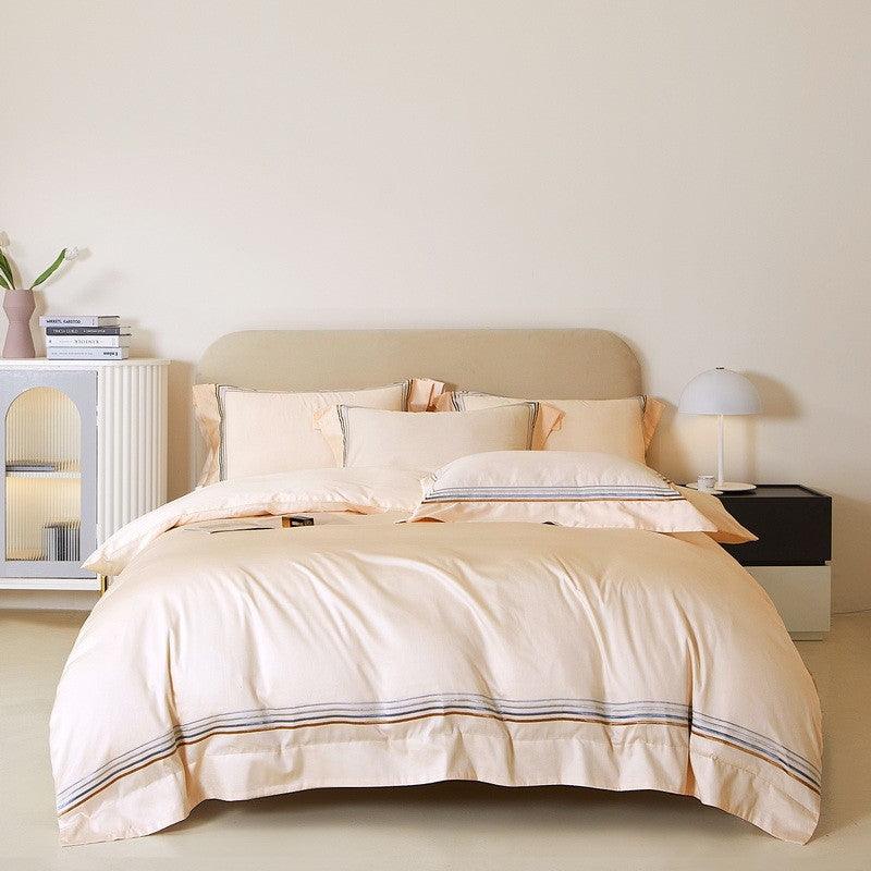 Premium Comfort: Four-Piece Long-Staple Cotton Solid Color Silk Bedding SetWhite 1.5M flat sheet 