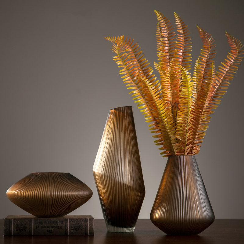 Frosted Glass Ceramic Modern Brown Color Decoration Vase  