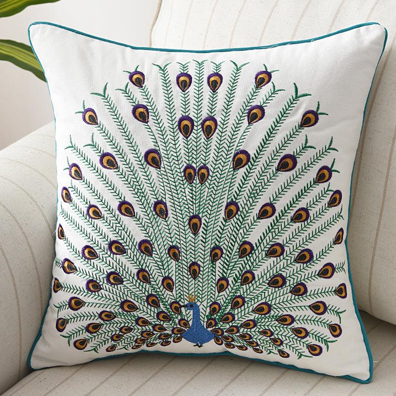 Bedroom bed decorative peacock cushion pillow coverWhite 45x45cm 