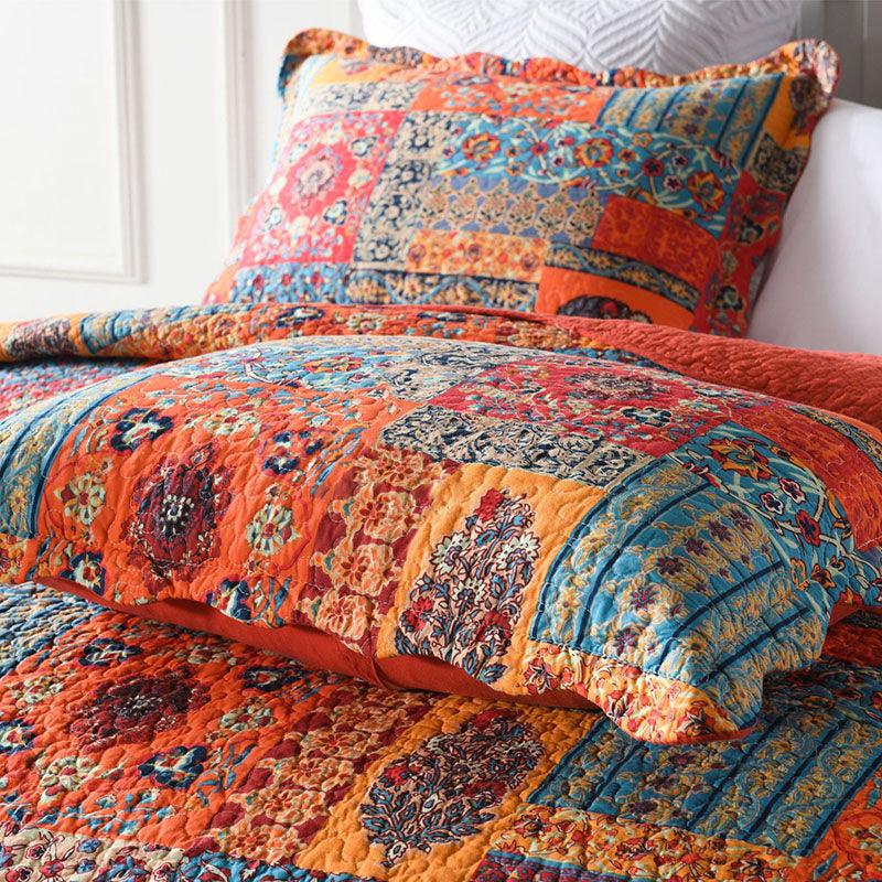 High-End Multicolor Elegance: Three-Piece Cotton Printed Bed Cover Set  