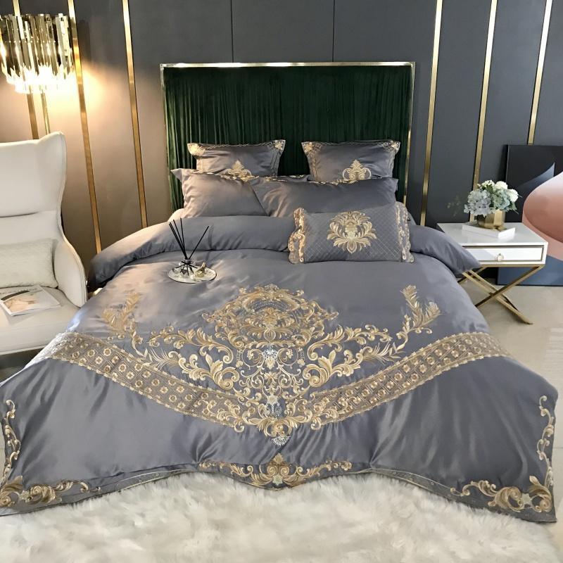 Magnificent Beauty: Four-Piece Embroidered Tencel Cotton Bedding SetImperial Capital Ash 1.5m Flat sheet