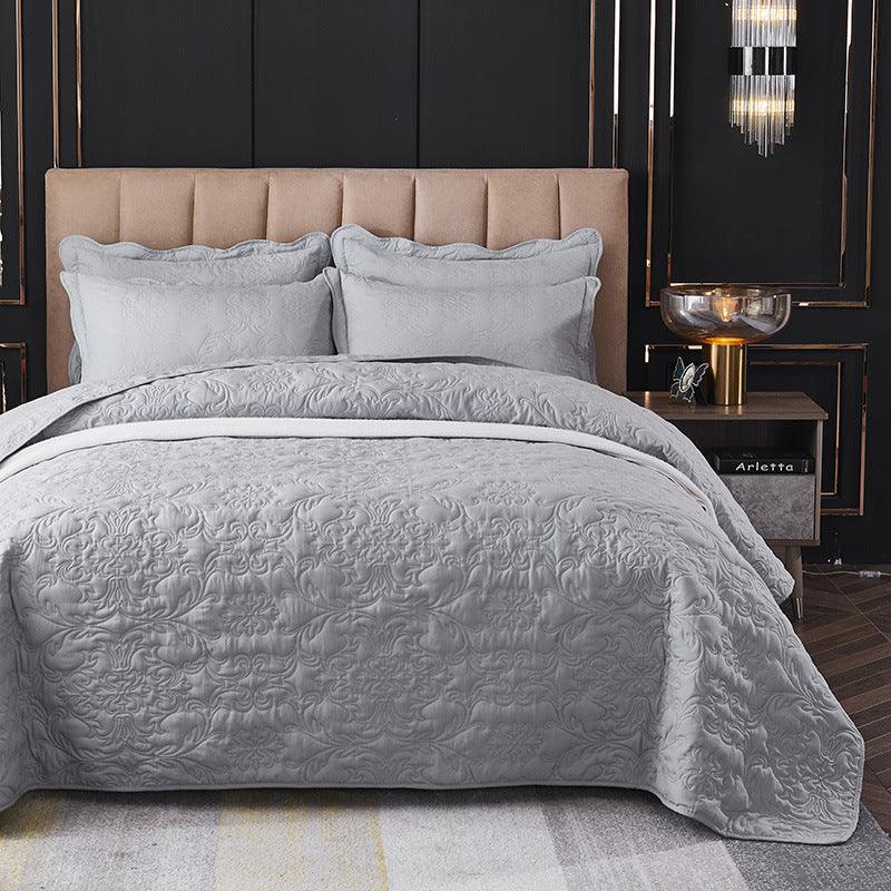 Sophisticated Versatility: Elegant Cotton Three-Piece Multi-Purpose Bed Cover SetLight Grey 220x240cm single bed cover 
