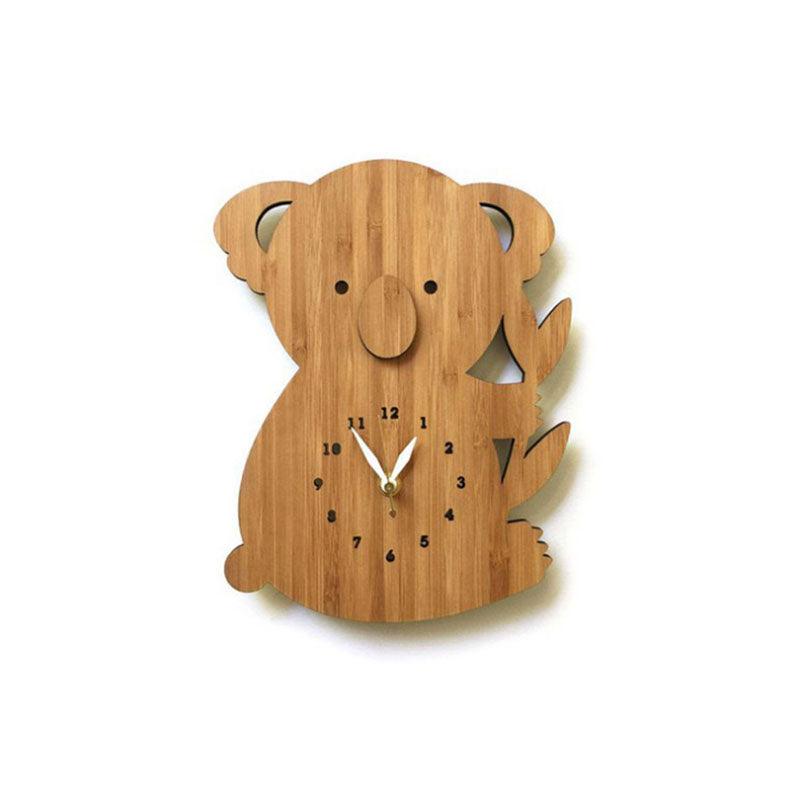 Bamboo Wooden Koala Bear Kids Room Wall Clock  