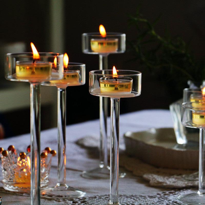 Simple Transparent Crystal High-footed Glass Candle Holder Romantic Table DecorationTransparent S 1PC