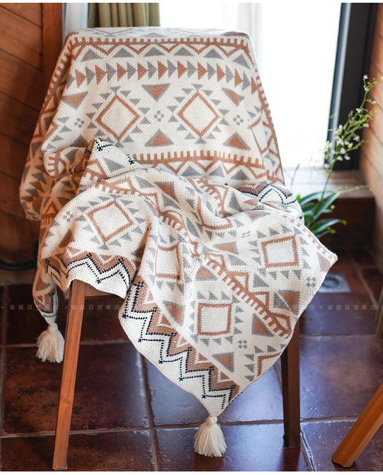 Acrylic Knitted Bohemian Shawl BlanketWhite 130x150cm 