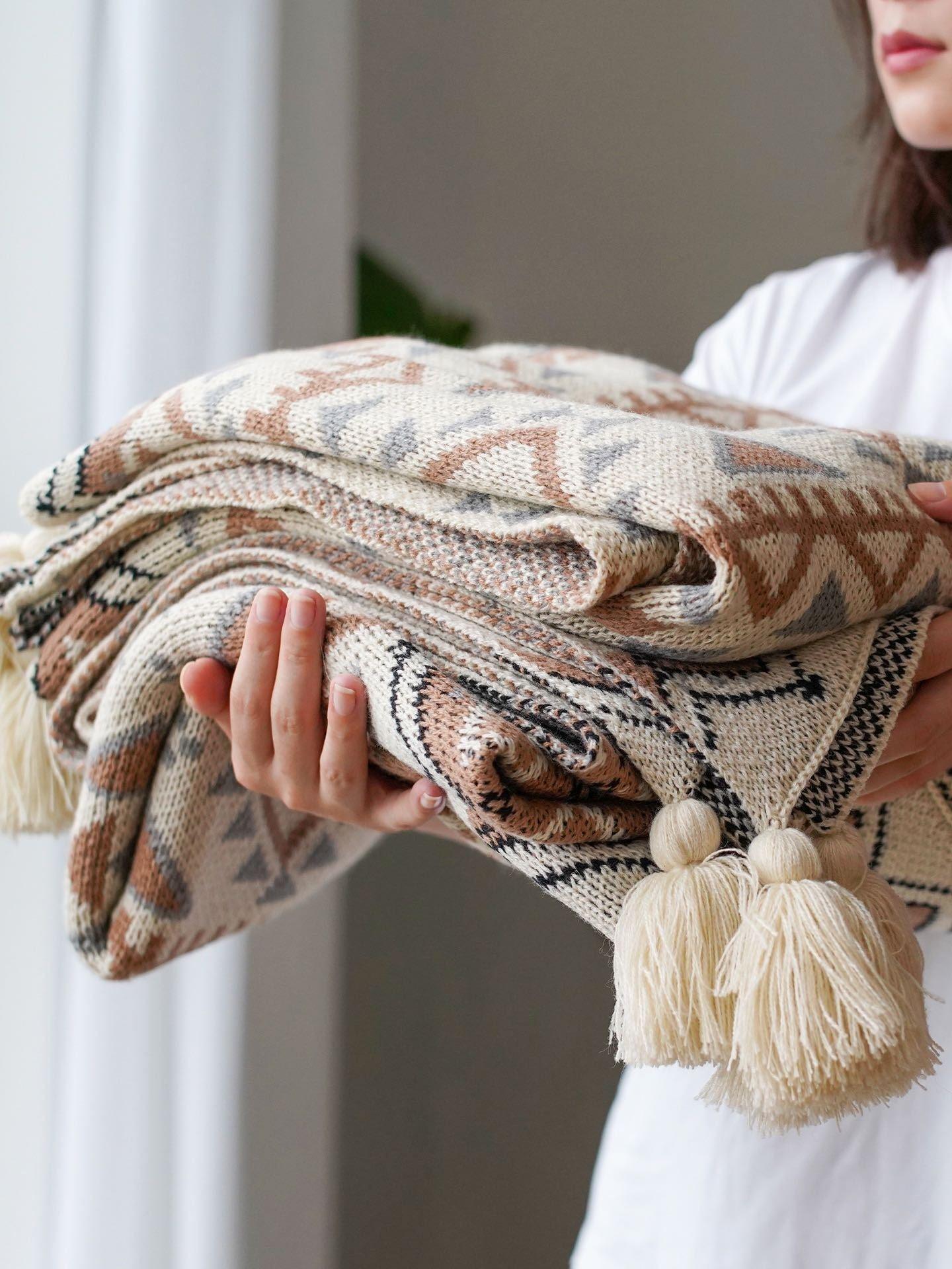 Acrylic Knitted Bohemian Shawl Blanket  