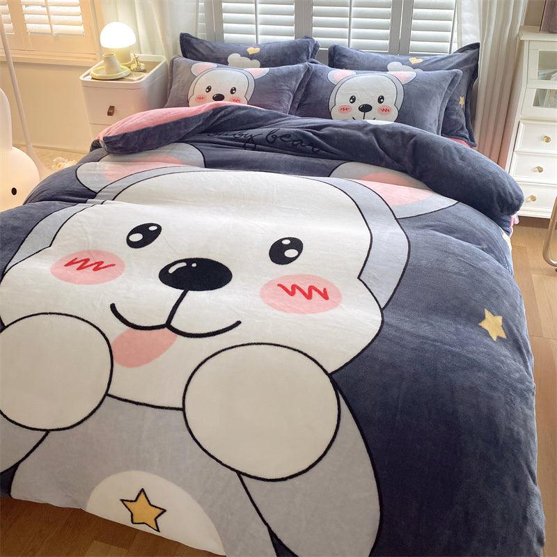 Adorable Delight: Cute Cartoon Kids Soft Milk Velvet Bedding SetCutie Bed sheet style 1.5M