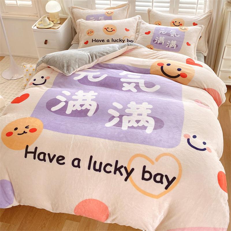 Adorable Delight: Cute Cartoon Kids Soft Milk Velvet Bedding SetFull of vitality Bed sheet style 1.5M
