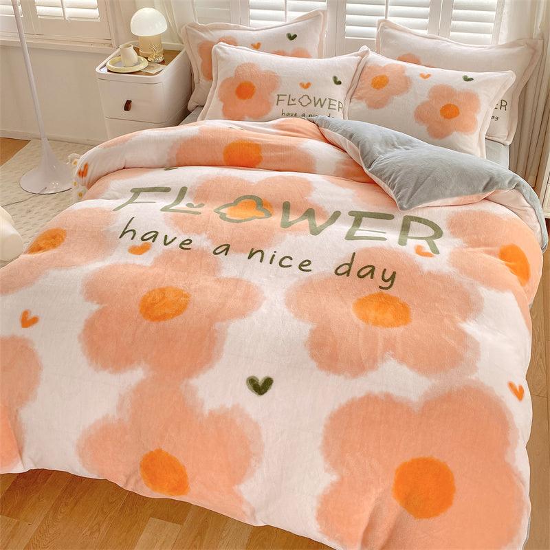 Adorable Delight: Cute Cartoon Kids Soft Milk Velvet Bedding SetSunshine garden Bed sheet style 1.5M