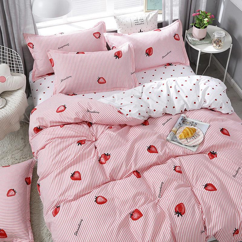 Adorable Strawberry Delight: Pink Girls' Bed Linen SetPink 1.5m 