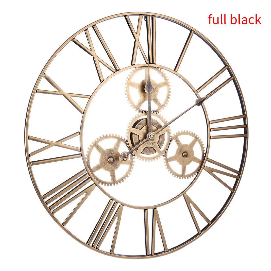 American Antique Iron Gear Wall ClockAll Black 50cm  