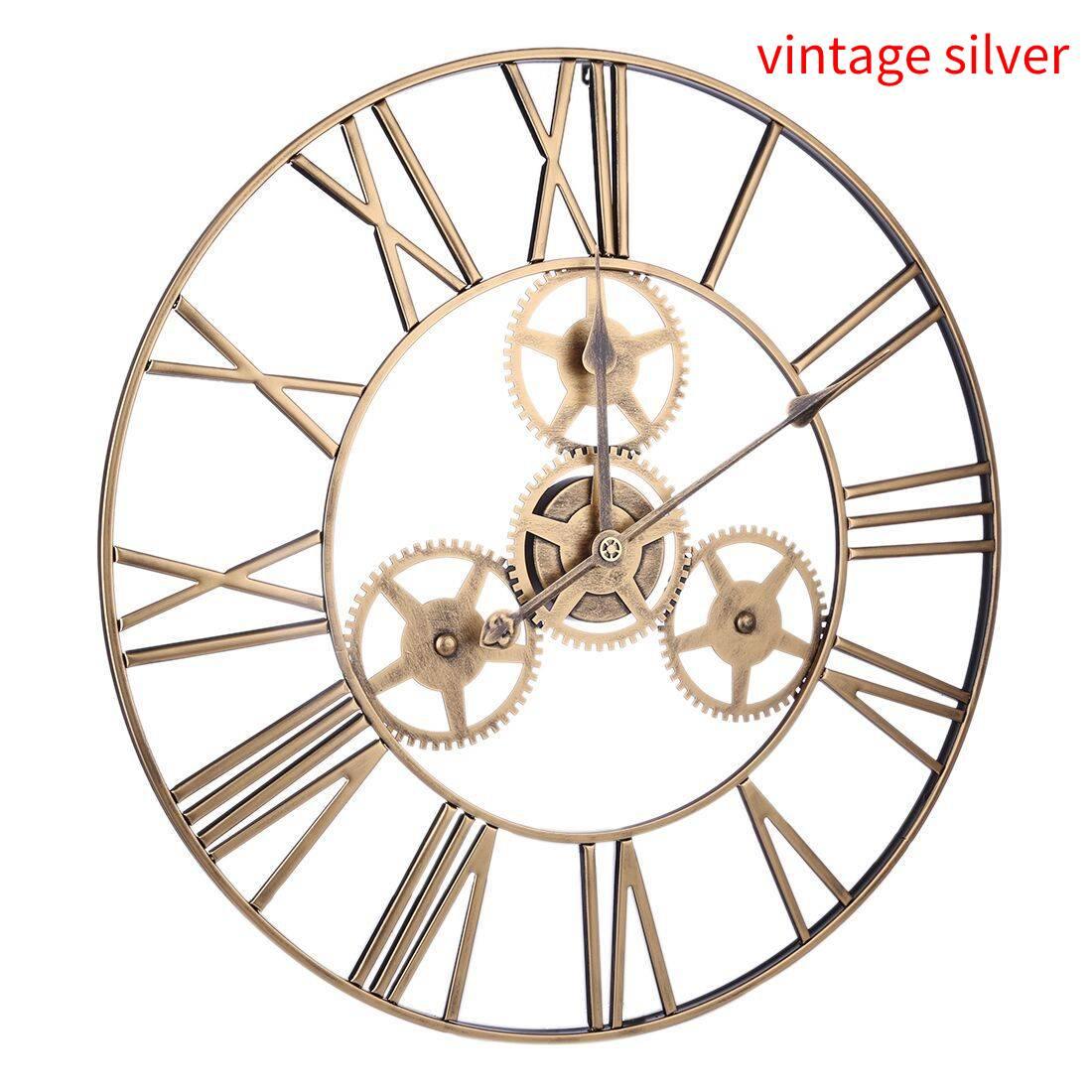 American Antique Iron Gear Wall ClockSilver 50cm Silver Needle  
