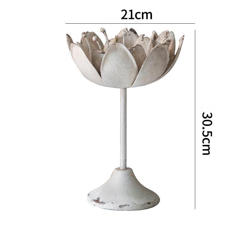 American Retro Solid Wood Wrought Iron Candle Holder OrnamentsLarge lotus  