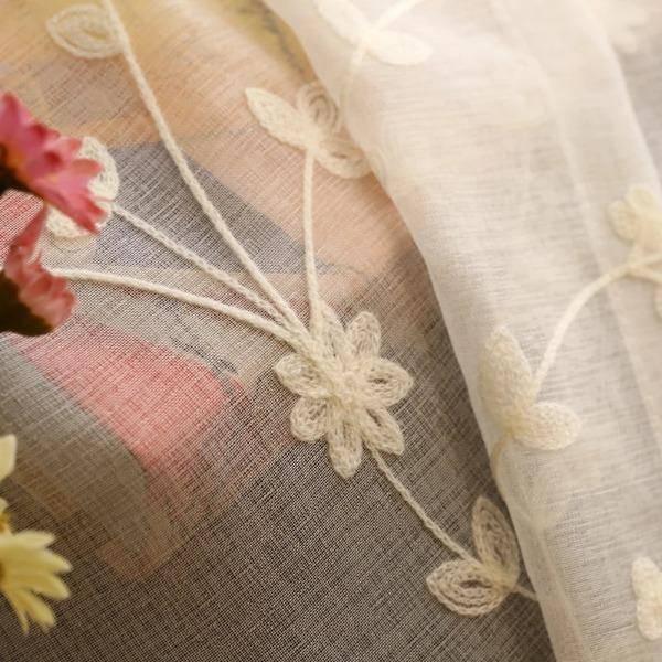 Aveta white or blue embroidered flower sheer curtain  