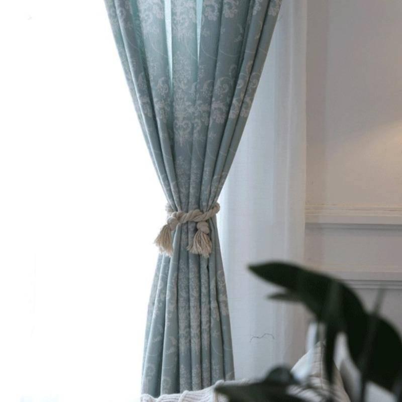 Azure light blue printed custom made curtain  