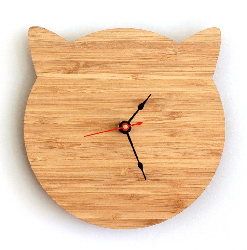 Bamboo Wood Cat Cat Wall Clock Quartz Clock Wall Hanging Watch Mute  