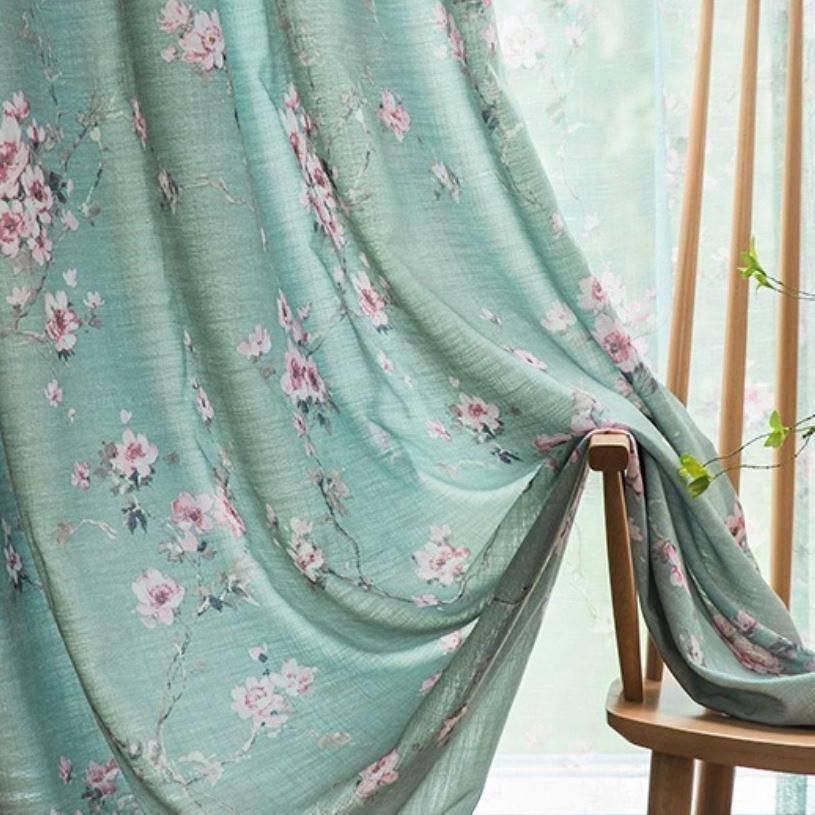 Barty light green with pink flower pattern curtain100 cm x 250 cm Pencil Pleat 