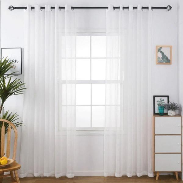 Betra simple striped brown, white or grey sheer curtainWhite 100 cm x 250 cm Pencil Pleat