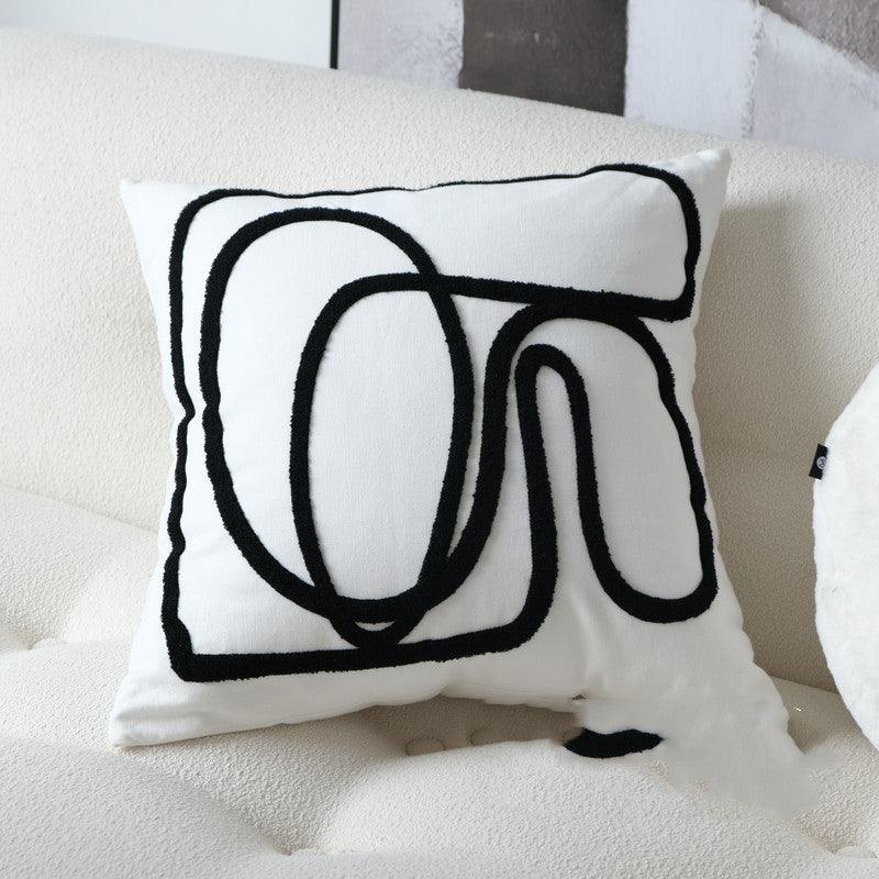 Black And White Line Embroidered Pillow Modern And SimpleFree curve towel embroidery 45x45cm without pillow core 