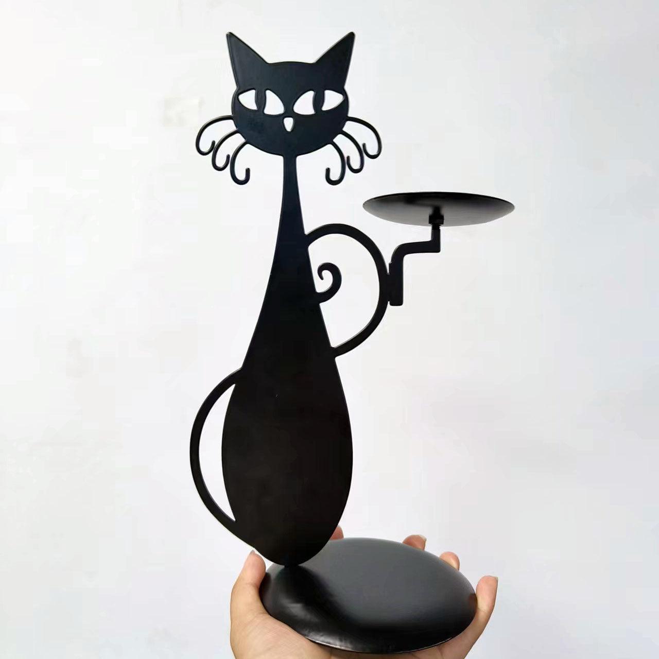 Black Cat Candlestick Metal Cat Decorative Candle Holder PendantBlack  