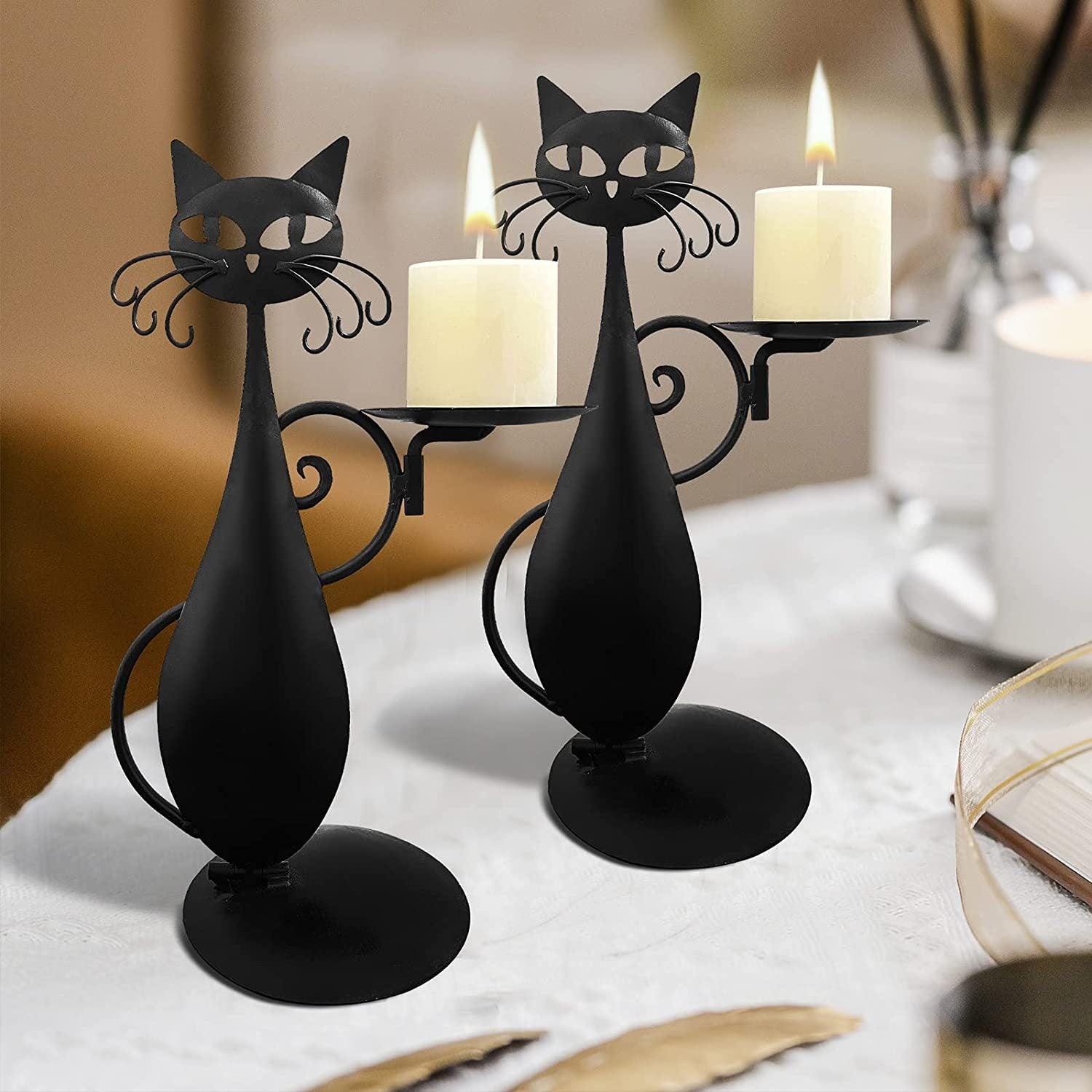 Black Cat Candlestick Metal Cat Decorative Candle Holder Pendant  