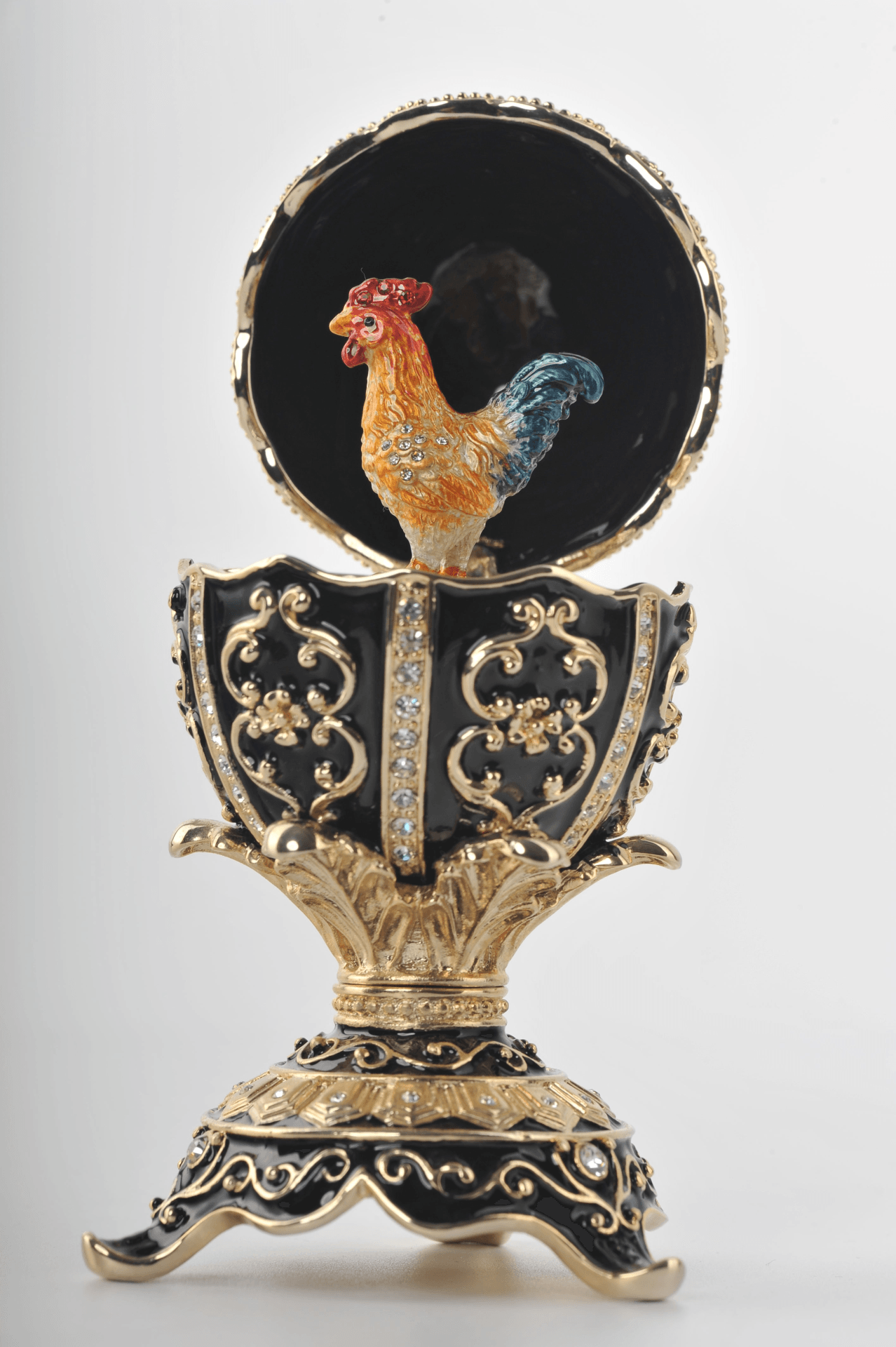 Black Faberge Egg with a Chicken Inside  