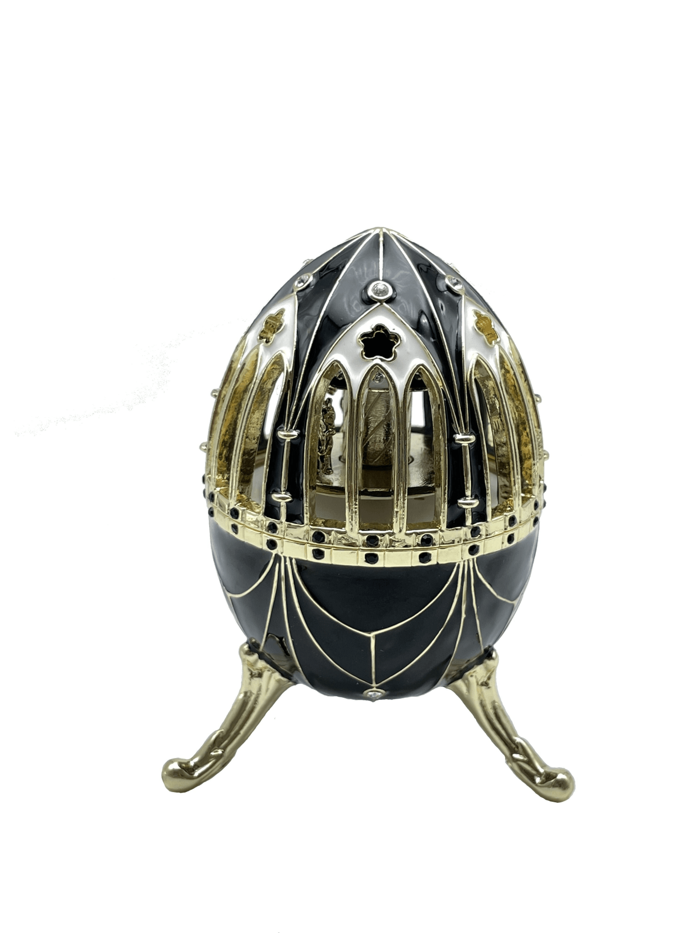 Black and Gold Faberge Egg with Horse Carousel Surprise Inside  