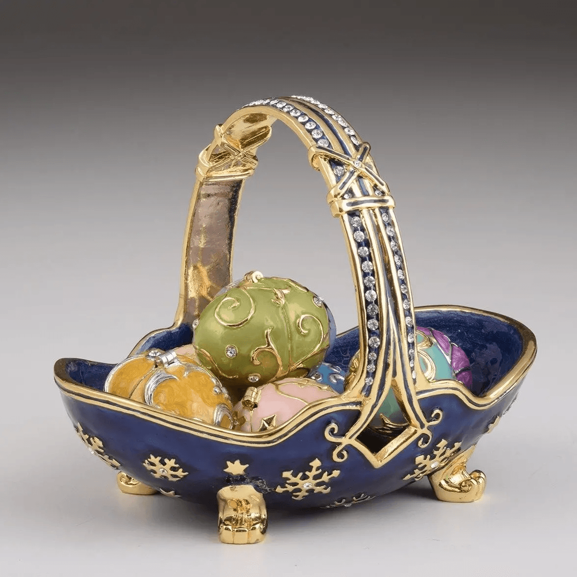 Blue Basket Carring Small Faberge Eggs  