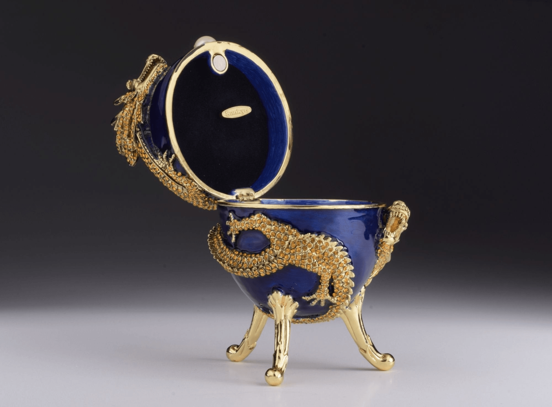Blue Faberge Egg with Dragon Music Playing Egg  