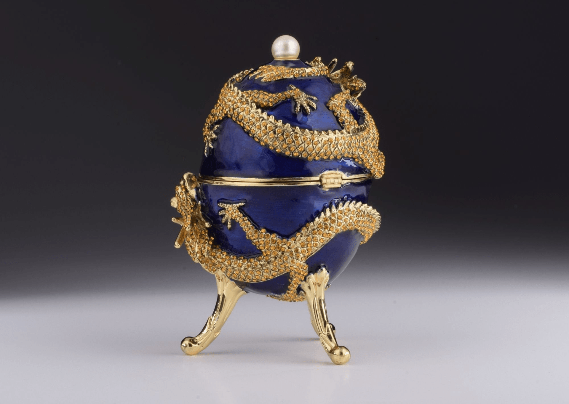 Blue Faberge Egg with Dragon Music Playing Egg  