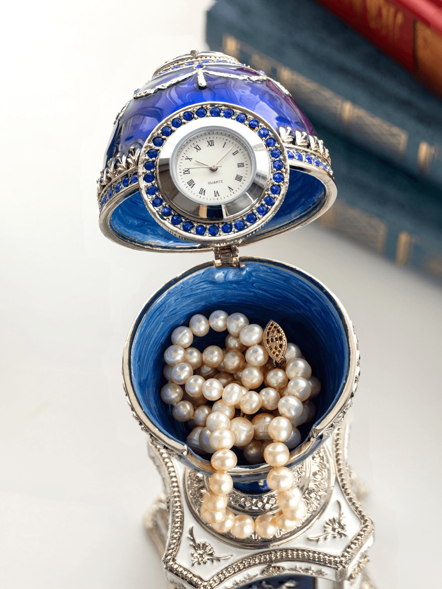 Blue Faberge Egg with a Pearl and a Clock  