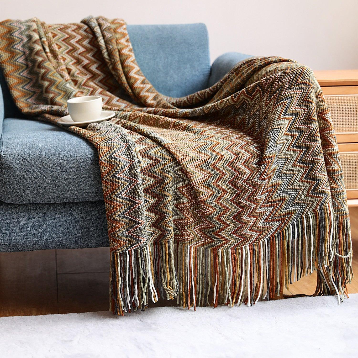 Bohemian Sofa Blanket Cross Border Knitting Blanket Office Nap Blanket Air Conditioning BlanketYellow 127x152cm 