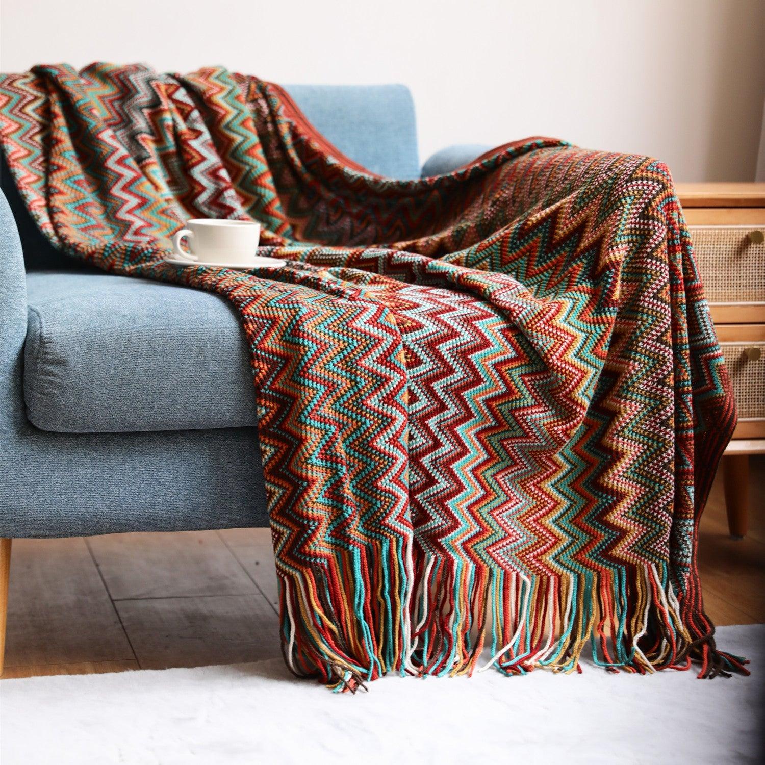 Bohemian Sofa Blanket Cross Border Knitting Blanket Office Nap Blanket Air Conditioning BlanketRed 127x152cm 