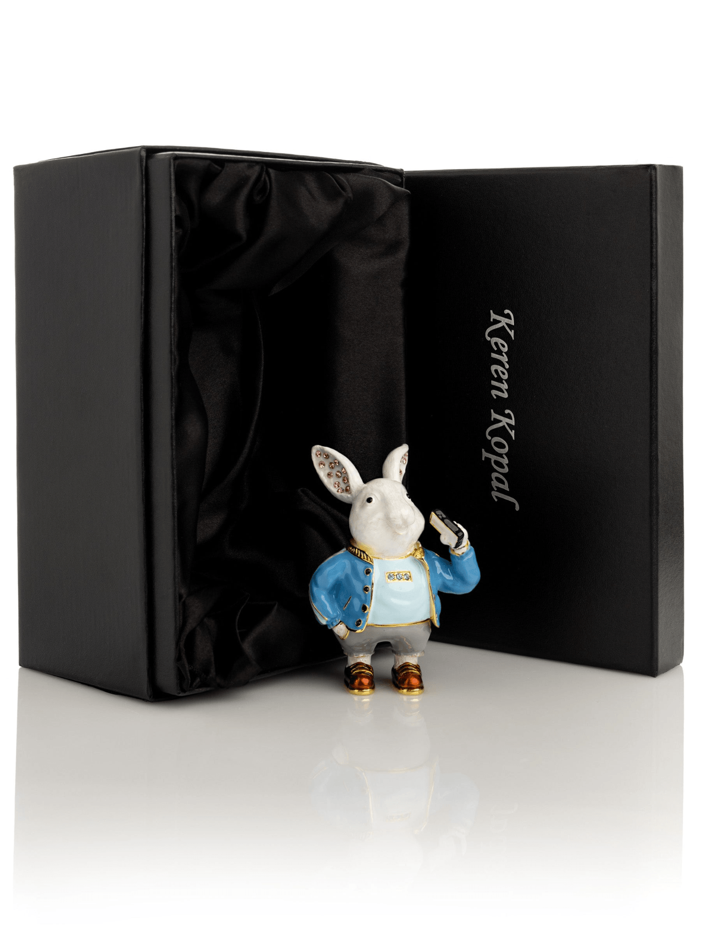 Businessman Rabbit with Cellphone Trinket Box  