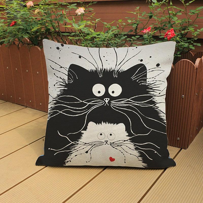 Cat Pattern Cartoon Images Linen Cotton Blend Cushion CoverC With pillow core  