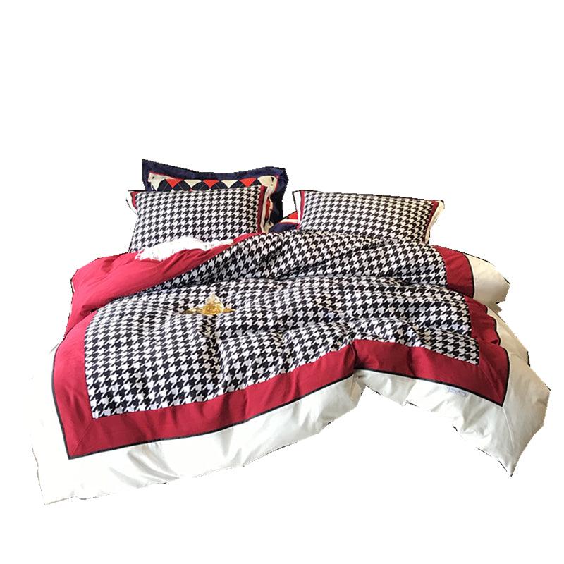 Classic Americana Elegance: Retro Cotton Bedding Set with Simple Patterns  
