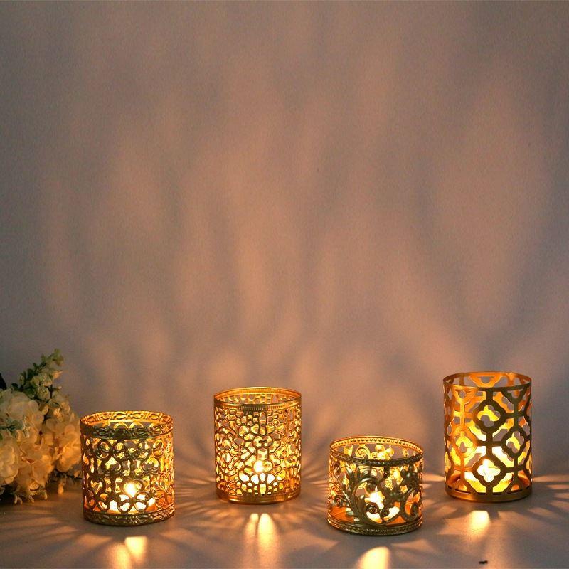 Creative Golden Geometric Hollow Wrought Iron Candle Holder  
