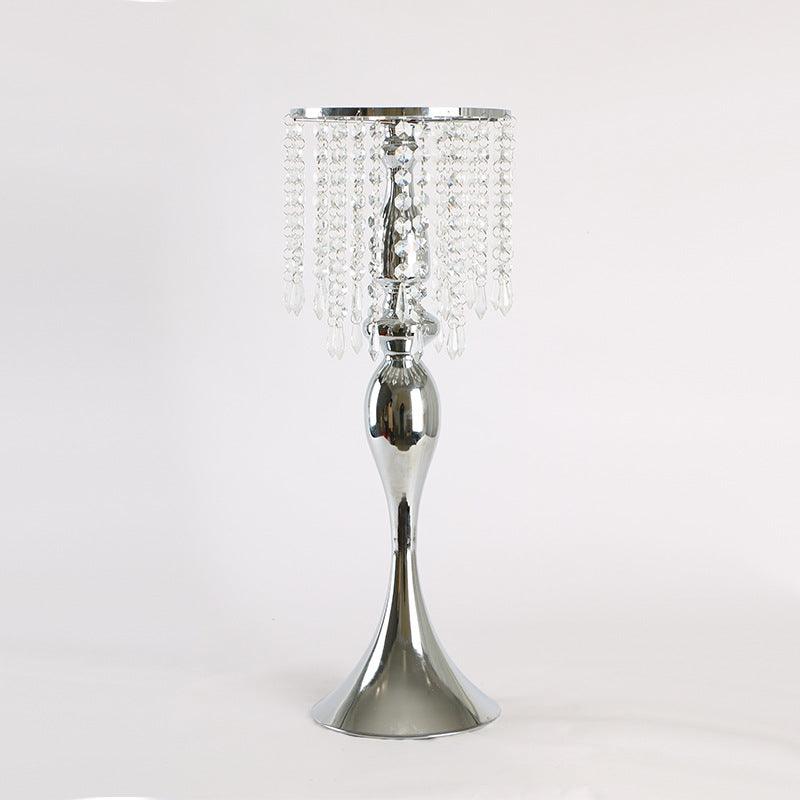 Crystal Candle Holder Handicraft Table Flower Decoration Photo Zone Sign-in Table DecorationSilver Middle 