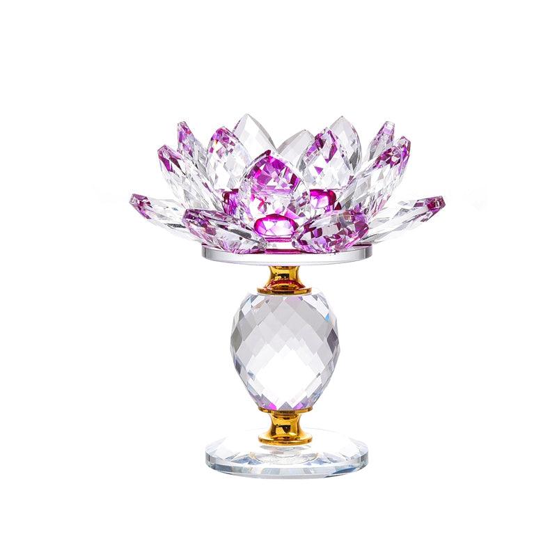 Crystal Lotus Butter Lamp Glass Candle Holder OrnamentPurple S 