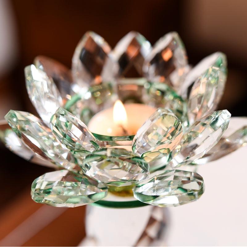Crystal Lotus Butter Lamp Glass Candle Holder Ornament  