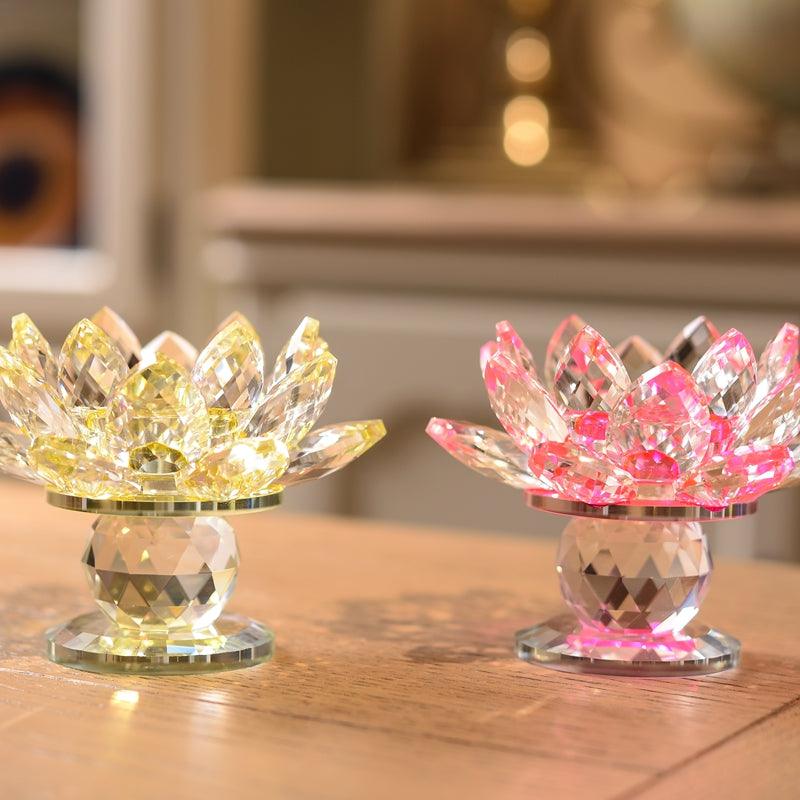Crystal Lotus Butter Lamp Glass Candle Holder Ornament  
