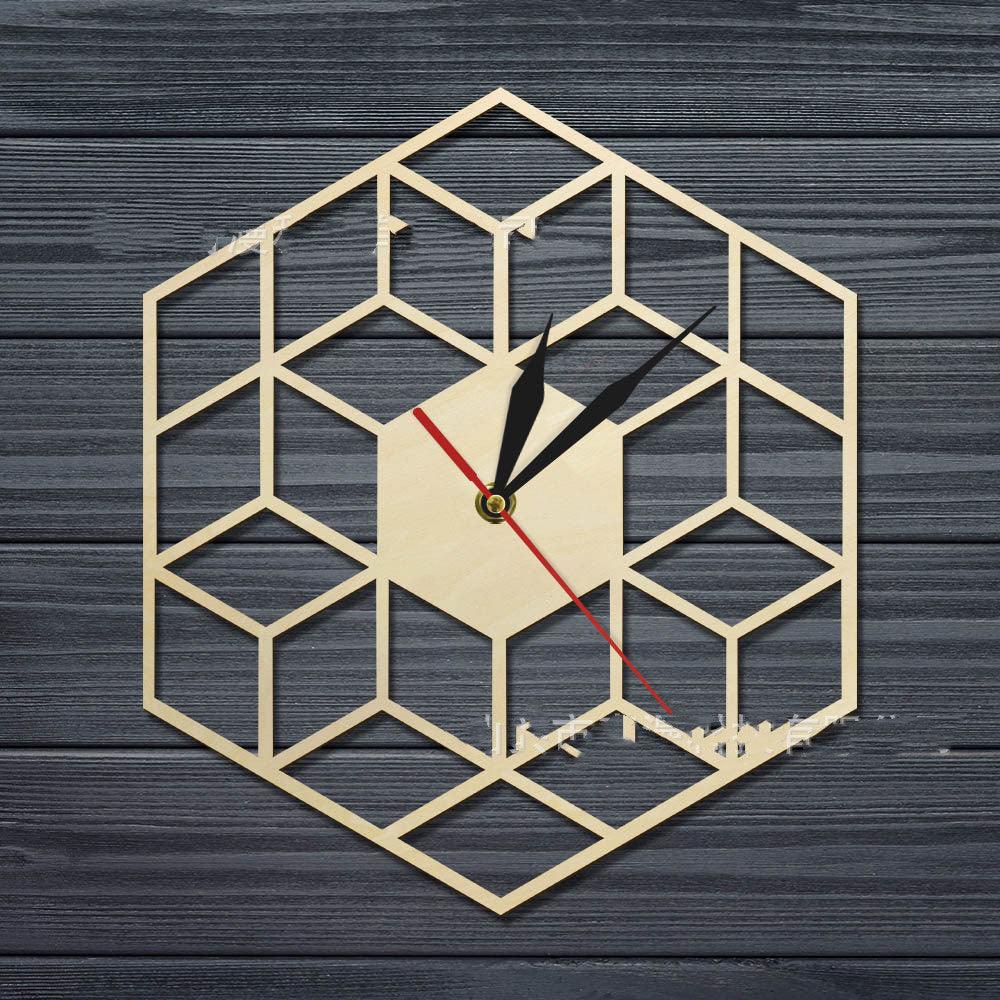 Cube Hexagon Wooden Country Style Wall Clock  