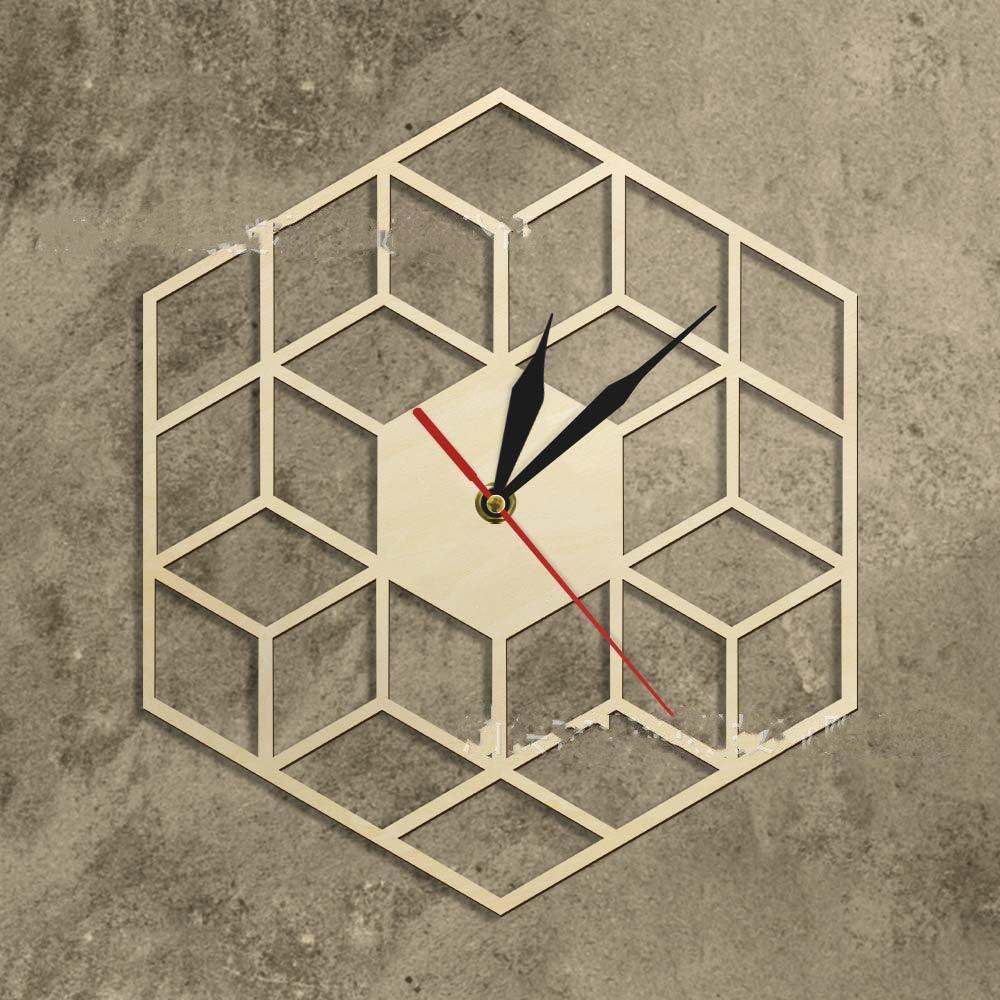 Cube Hexagon Wooden Country Style Wall Clock  