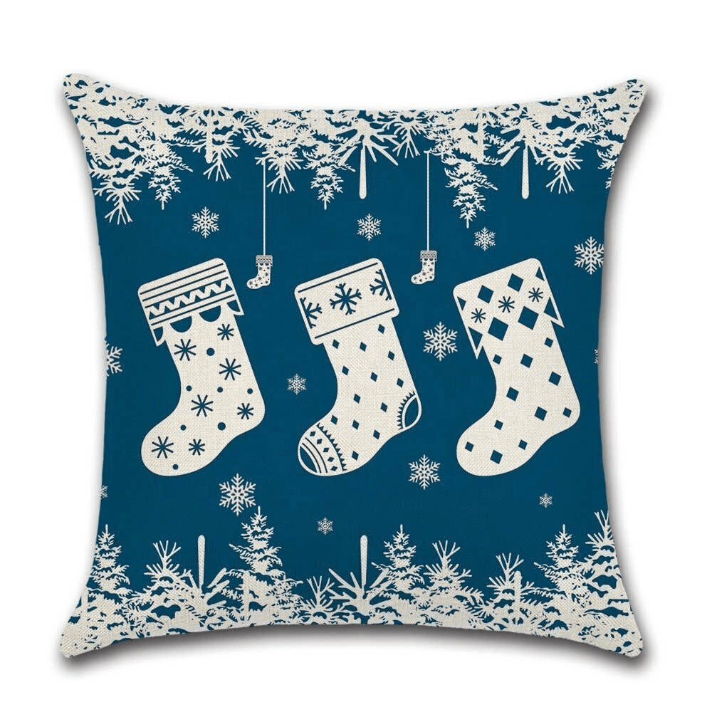 Cushion Cover Christmas - Snow Socks Blue  